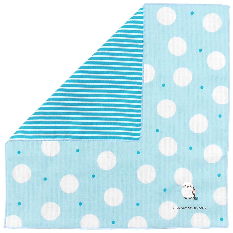 Hamamonyo Reversible Gauze Handkerchief, Double Polka Dots and Simahogus, blue