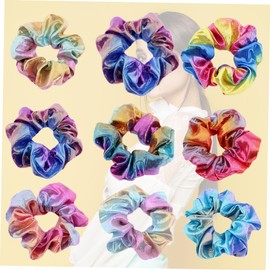 IWOWHERO 12pcs Large Two Tone Shining Ribbon Hair Rings for Women Durable Hair Ties Ponytail Holders for Parties and Daily Use Random Color