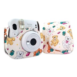 MUZIRI KINOKOO Schutzhülle Kompatibel für Fuji Instax Mini 12 11 9 8, PU-Leder Schutzhülle Kompatibel mit Fuji Instax Mini 12/11/9/8/7 Sofortbildkamera - Weißes Bärenmuster