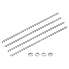 sourcing map 4Set M5-0.8x250mm Fully Threaded Rods, Threaded Rods Bar Studs with Nuts, 304 Stainless Steel Long Thread Screws Hardware for U-Bolts, Anchors, Clamps, Hangers, Silver