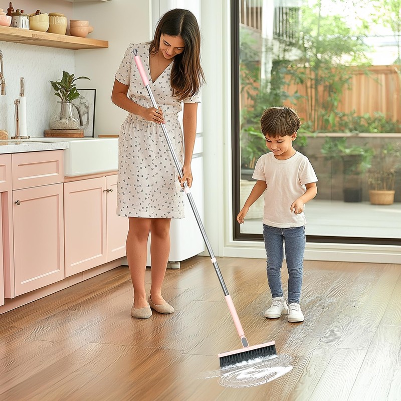 KZKR Floor Scrub Brush With Squeegee, Grout Brush With Telescopic