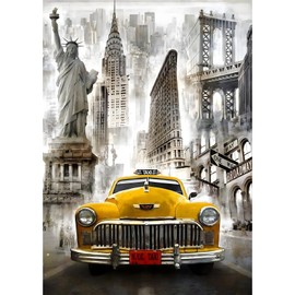 MXJSUA 5D Diamond Painting Kits for Adults, New York Street Vintage Car Diamond Art Kits Full Drill Diamond Painting Kit for Beginners, DIY Crystal Picture Art for Home Wall Decor 30x40cm