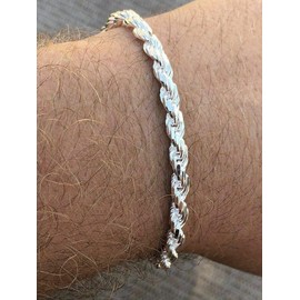 HarlemBling Solid 925 Sterling Silver 5mm Rope Bracelet - Mens Silver Bracelet - 8" 14.5 Grams - Made In Italy