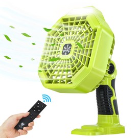 YEX-BUR for Ryobi Fan, Battery Operated Fan with LED Light, Remote, for Ryobi 18v Fan with 3 Speed for Camping Tent Jobsite Car Repairing(Battery Not Included)