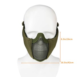 AOUTACC Airsoft Mesh Mask, Half Face Mesh Masks with Ear Protection for CS/Hunting/Paintball/Shooting (Mesh Ear, OD)