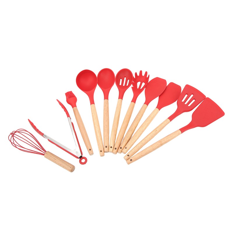 12 PCS Kitchen Cooking Utensils Set Ergonomic Wooden Handle Silicone