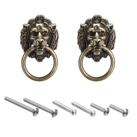 uxcell 2Pcs Lion Head Pulls Knob 1.57" x 2.68" Bronze Lion Head Drawer Pulls Ring Pull for Cupboard Suitcase Furniture Replacement with Mounting Screws