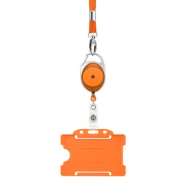LanyardsTomorrow Retractable Lanyard & ID Card Holder 3 Pack Set Includes One Plain Lanyard, Retractable Carabiner Clip, Yoyo Reel Clip and Rigid Badge Holder (Orange)