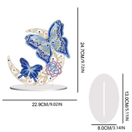 Awesocrafts Diamond Art Table Top Ornaments Blue Butterfly Moon, 5D Diamond Painting Tabletop Decorations Special Shape Crystal Art Christmas Desktop Decor (Blue Butterfly)