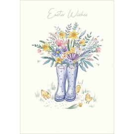 In Bloom Wellington Boots Easter Card – Flowers and Chicks Greeting Card