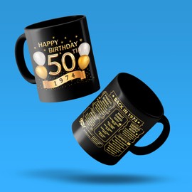 50th Birthday Gifts for Men Women - 1974 Old Time Information - 50th Birthday Mug - 50th Birthday For Him & Her - Unique Funny 50th Bday Gift Idea - Milestone Birthday - 12oz - Black Gold