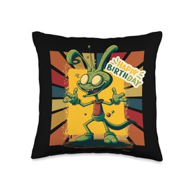Retro Alien Gift T UFO Gift T Funny Alien Costume Cute Tape Alien Happy Birthday T Throw Pillow, 16x16, Multicolor