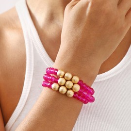 Long tiantian Gold Beaded Bracelet Stack Pearl Bead Stackable Bracelets for Women Trendy Boho Bracelet Birthday Christmas Gifts