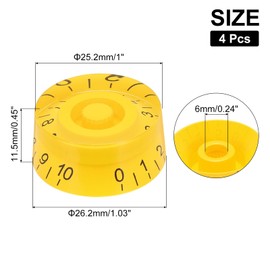 sourcing map 4pcs Electric Guitar Knobs Yellow Speed Volume Tone Control Knob 1.03x0.45 inch Guitar Adjust Knobs Caps for Electric Guitar Parts Replacement (Yellow-Black Word)