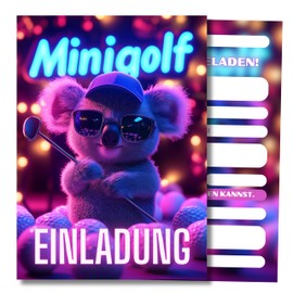 HIDEBLOOM Mini Golf Invitation Cards Children's Birthday Boys and Girls I Pack of 12 I DIN A6 (10.5 cm x 14.8 cm) I Invitations Mini Golf I Invitation Birthday Golf Children I Koala