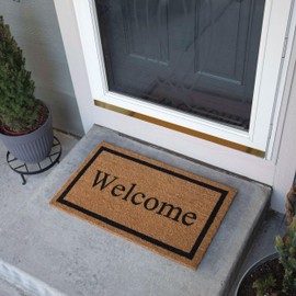 BIRDROCK HOME Welcome Coir Doormat - 18 x 30 Inch - Standard Welcome Mat with Black Border and Natural Fade - Vinyl Backed - Outdoor