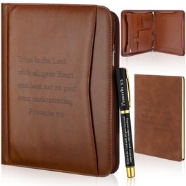 Fuyoooo 3 Pcs Religious Christian Gifts Pastor Appreciation Gifts Leather Portfolio Christian Bible Prayer Journal Bible Pen Notebook Scripture Study Supplies(Proverbs 3:5)