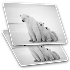Rectangle Stickers (Set of 2) 10cm - Mum & Cubs Polar Bear Baby Animal Fun Decals for Laptops,Tablets,Luggage,Scrap Booking,Fridges, #8250