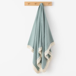 CHUNGEL Cotton Muslin Baby Blanket with Tassel Large Baby Receiving Blanket with Fringe, Boho Muslin Swaddle Blanket with Fringe, Nursery Decor Throw or Nursing Fringed Blankets (Color D)