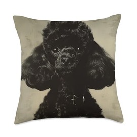 Black Poodle Vintage Style Graphic Throw Pillow