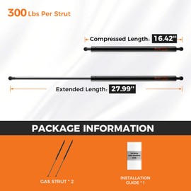 PAMAGOO SF280M300 28 Inch 300 Lbs Gas Struts, CS2000706 28" Gas Spring Shock for Tonneau Cover RV Bed Storage Lid Murphy Bed Truck Cover with 13mm Ball Sockets, 2 Pack