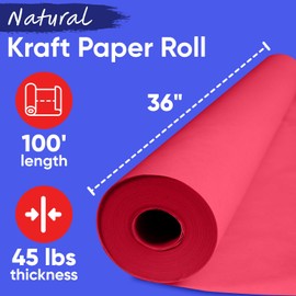 Paclord USA Made 36" x 1200" Red Kraft Paper Roll, 45 lbs Thickness, American Quality Colored Kraft Paper for School, Poster Arts, Bulletin Board - Odorless, Non-Toxic, Safe for Kids