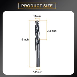 HARFINGTON 14mm Drill Bit 1/2" Reduced Shank 3-Flat 4341 High Speed Steel 118 Degree Split Point for Plastic Wood Copper Aluminum Iron Medium Soft Metal