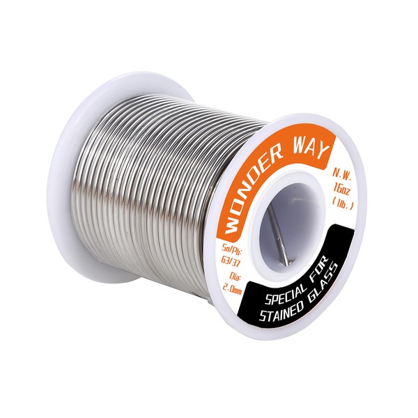 Wonderway Sn63/Pb37 Solder Wire For Stained Glass, No Flux Welding Soldering Tin, Dia 2.0mm (1lb)