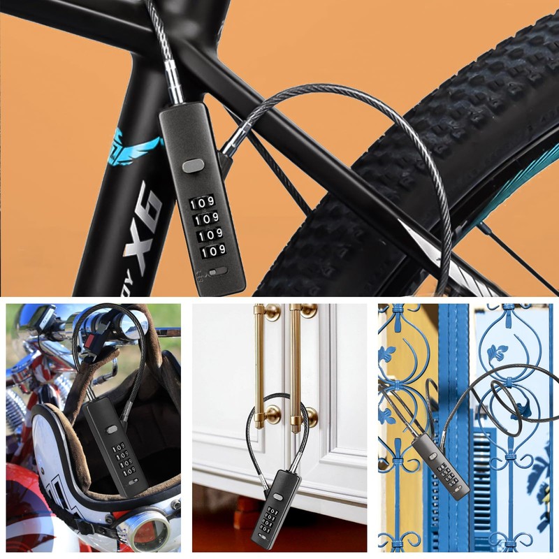 DELSWIN Cable Locks with Combination, 4-Digit Gate Lock with 3