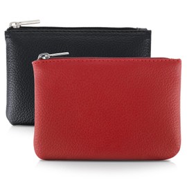 TIESOME 2 x Lychee Pattern Coin Purse, PU Zip Coin Purse, Portable Coin Purse, Mini Change Wallet for Women, Coin Compartment, Mini Money, black red, Casual