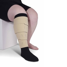 CircAid Juxtalite HD Lower Leg System – Easy to Use Adjustable Compression Wrap Garment for Men & Women, Leg Circulation for Support, Flexible Hood & Loop Straps , Medium Long Full, Beige - New