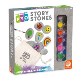 MindWare Paint Your Own Story Stones & Storytelling Game for Kids – DIY Kit Incldues 16 Stones, 12 Paints, 2 Brushes and Bag