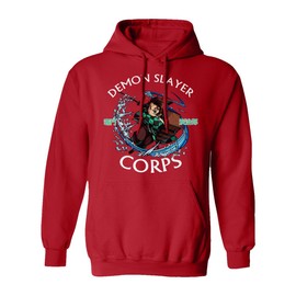 RIVEBELLA Anime Manga Tanjiro Sword Slayers Demon Unisex Hooded Sweatshirt (Red, 3X-Large)