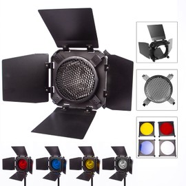 Flash Barndoor with 4 Color Gel Filters and Honeycomb Grid, Universal Strobe Monolight Light Barn door for Standard Reflector Photo Studio Photography