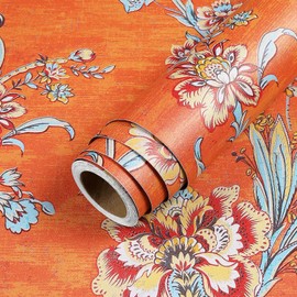 LACHEERY Prepasted Orange Peel and Stick Wallpaper for Bedroom Vintage Floral Wallpaper Stick and Peel for Girls Room Removable Self Adhesive Wall Paper Roll for Living Room Cabinets Shelf 17.5"x80"