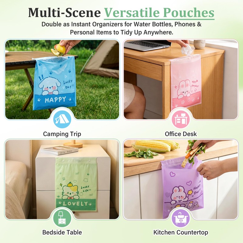 60 Pcs Car Trash Bags Easy Stick-On Disposable Portable Car