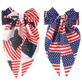 Independence Day Hair Accessories Patriotic Hair Bow 2Pcs American Flag Hair Barrettes 4th of July Bow Ribbons Long Tail French Metal Bows Clips Large Hair Clips for Women Girls Styling Decoration