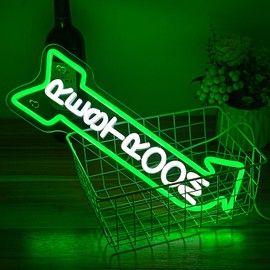 Alkkign Restroom Neon Signs for Wall Decor Toilet Neon Sign Cool White Green Neon Light Up Signs Decoration for Bathroom Hotels,Bars, Hospitals, Homes and Other Places with Toilets(Right Arrow)