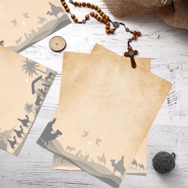 Watersay 100 Pcs Holy Night Holiday Letterhead 8.5" x 11" Nativity Holiday Letterhead Christmas Letterhead Paper Religious Letterhead Stationery Paper Holy Family Letterhead for Letter Writing