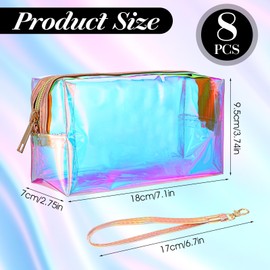 8pcs Holographic Bulk Makeup Bags,Waterproof Clear Iridescent Makeup Bag, Cosmetic Bag with Zipper Wristlet, Portable Travel Toiletries Make Up Bags, Women Make Up Pouch