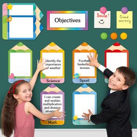 Trandraft 16 Pcs Magnetic Write Wipe Organization Chart Classroom Dry Erase Labels Learning Objectives Board for Whiteboard Goals Targets Classroom Teaching Supplies (Colored Pencil)