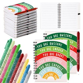 Thenshop 80 Pcs Team Employee Appreciation Gifts Bulk: 40 Mental Health Wellness Journals & 40 Self Care Pens for Women Coworker Office Staff Social Worker Healthcare Docotor Nurse (Christmas Color)