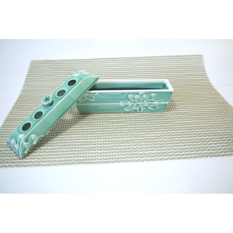 Arita Ware Incense Burner Plate, Celadon, Chrysanthemum (2 Tiers)