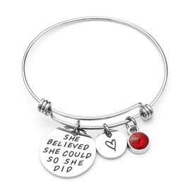 LIUANAN She belived she could so she did Inspirational Bracelet Expandable Bangle Birthstone Stainless Steel Cuff (Ruby-July)