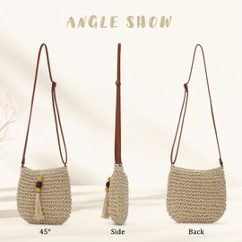 Fecialy Straw Crossbody Bags for Women Handwoven Summer Beach Purse Woven Raffia Wicker Bag Vacation Clutch with Tassels