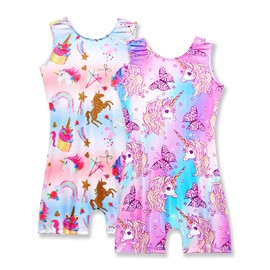 Nymphperi Girls Gymnastics Leotards Size 2-3t Pink Purple Unicorn 2 Packs Toddler Unitards with Shorts
