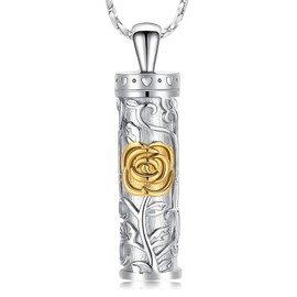QGJNSGC Rose Flower Cylinder Urn Necklace for Ashes Flower Celtic Cremation Jewelry Necklace Urn Pendant Necklace Keepsake Memorial Lockets for Ashes for Women Men