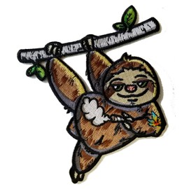Pot Smoking Pals Lazy Hanging Sloth - Iron on Embroidered Patch Applique