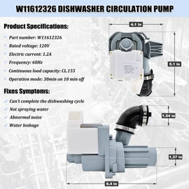 W11612326 Dishwasher Circulation Pump - W10805386 Dishwasher Pump Motor Assembly Replacement Parts W10879262 W11521435