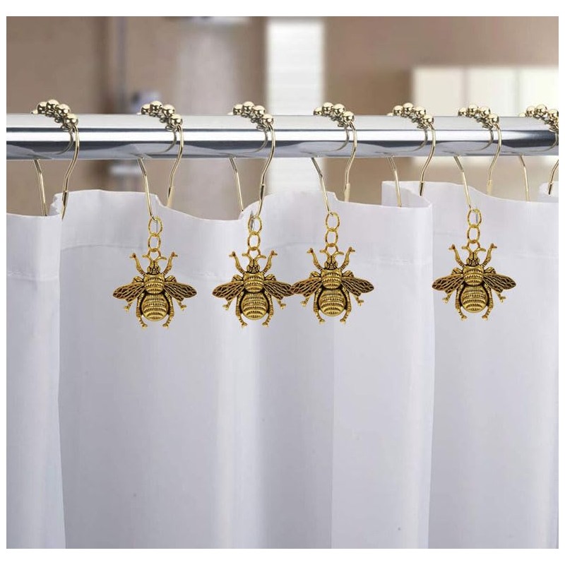 Bee Shower Curtain Hooks Rings for Bathroom, 12 Pcs Rust